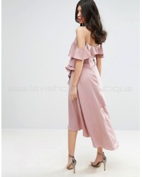 True Decadence Frill Midi Dress with Cold Shoulder